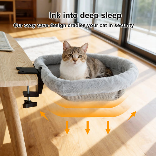Cat Desk Bed One-Click Folding Sunken Design Space-Saving Semi-Circular Cat Desk Hammock Perch for Home Office Indoor Cats